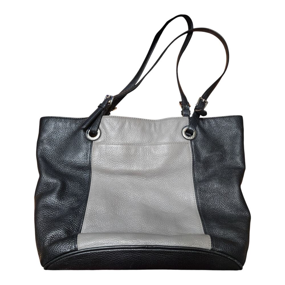 Michael Kors Jet Set Large Leather Tote Black Gray Pebbled Silver Accent 14x11x5 - Picture 3 of 16